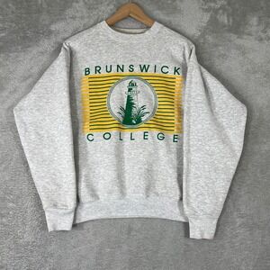 Vintage Brunswick College Sweatshirt Mens Large Gray Lighthouse Graphic 90s